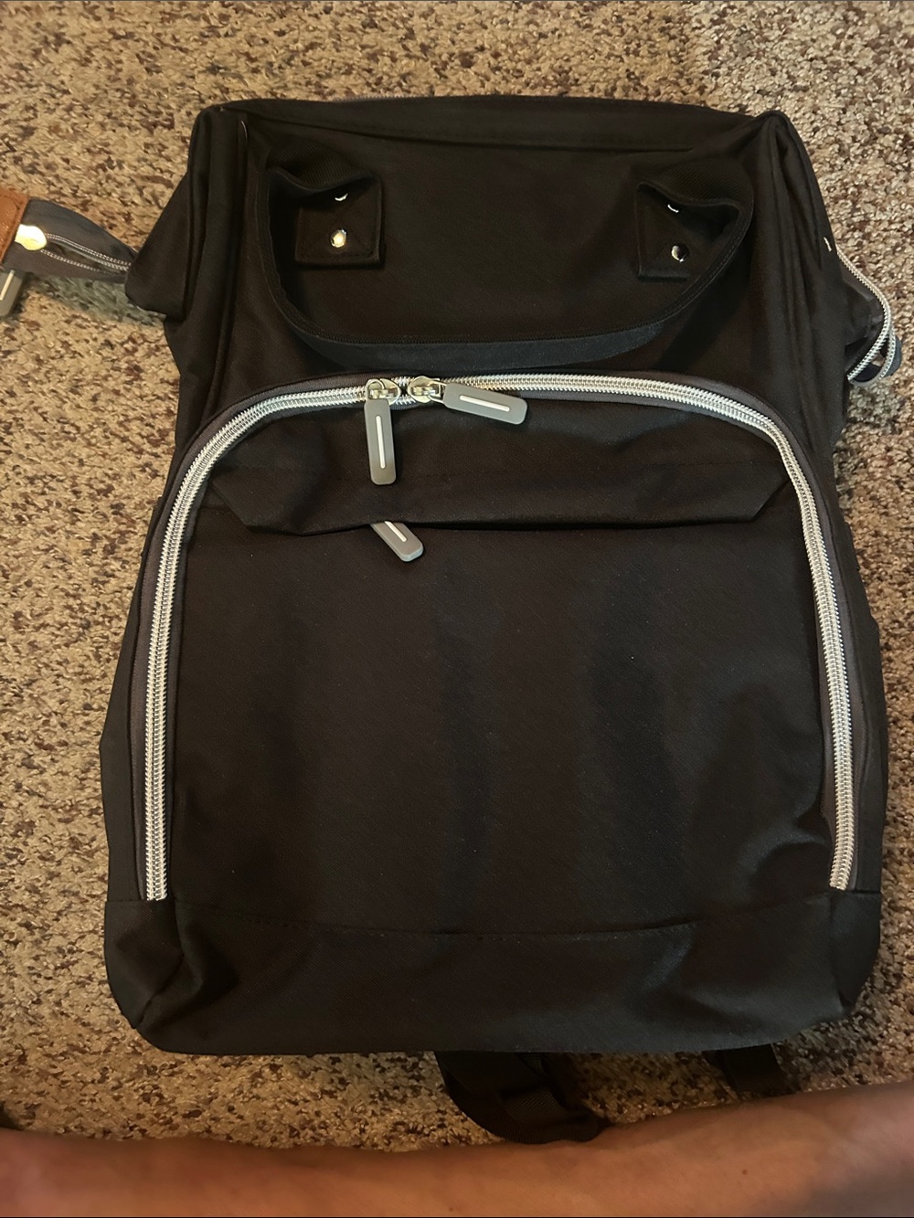 Black baby diaper Backpack with Front Zip Pocket